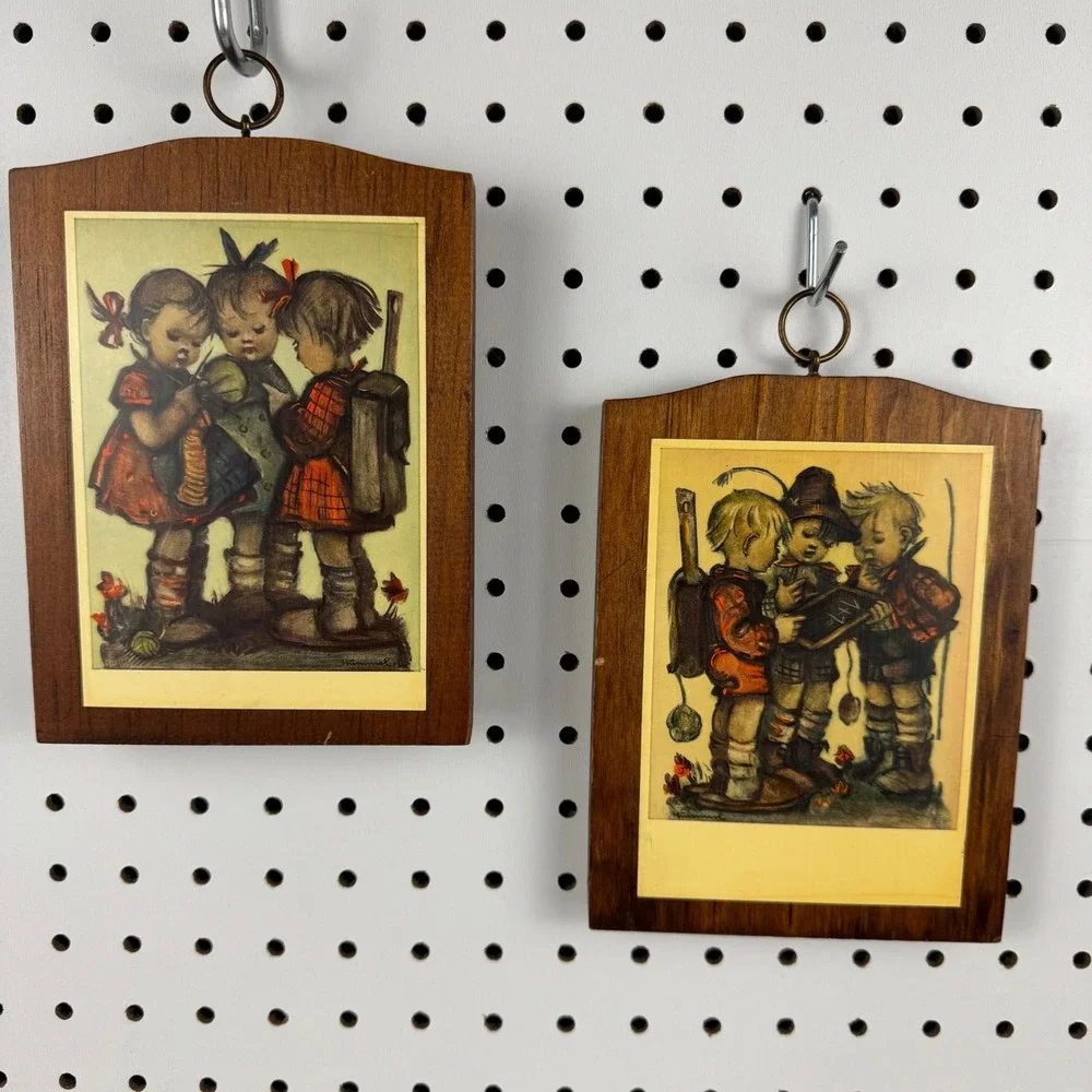 Vintage Hummel Wooden Wall Plaques Set of 2 Mid Century Children Art Decor